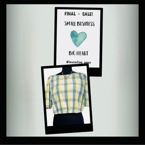 a.n.a. A NEW APPROACH ~ Short Elastic sleeves block plaid semi-crop top